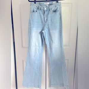 Popular Judy Blue wide leg flare jeans with braided waistband